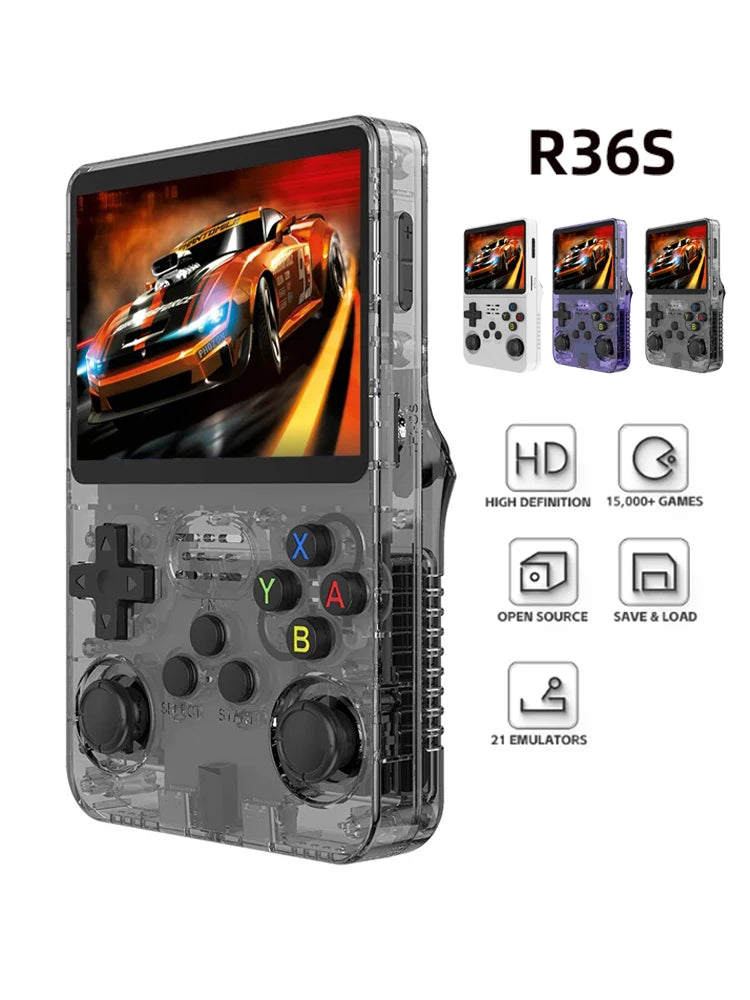 Open Source R36S Retro Handheld Video Game Console Linux System 3.5 Inch IPS Screen Portable Pocket Video Player R35S 64GB Games