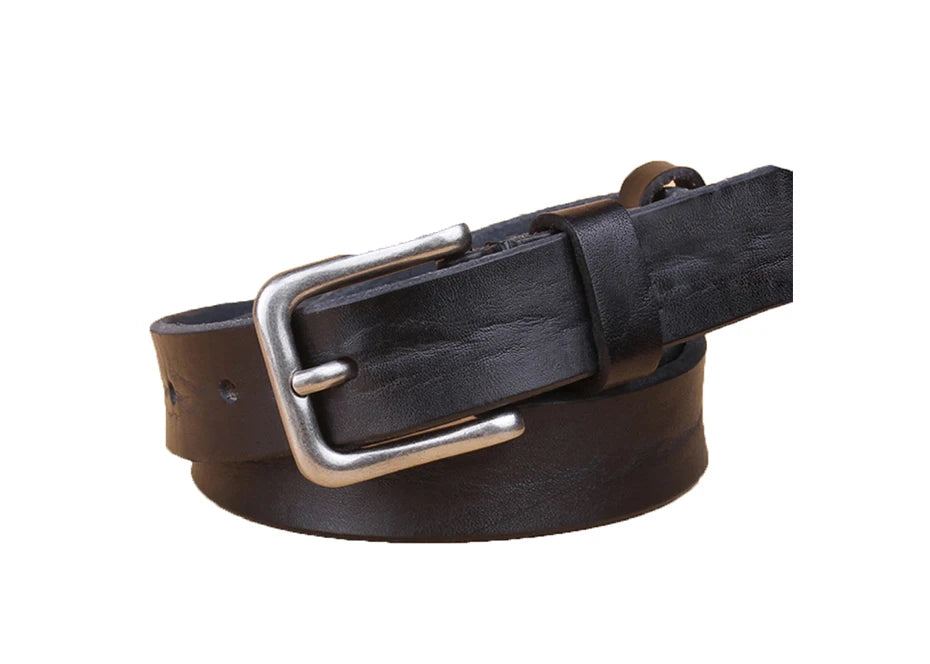 MaiKun Thin Belts for Women Unisex Genuine Leather Belt Female Metal Pin Buckle Belt