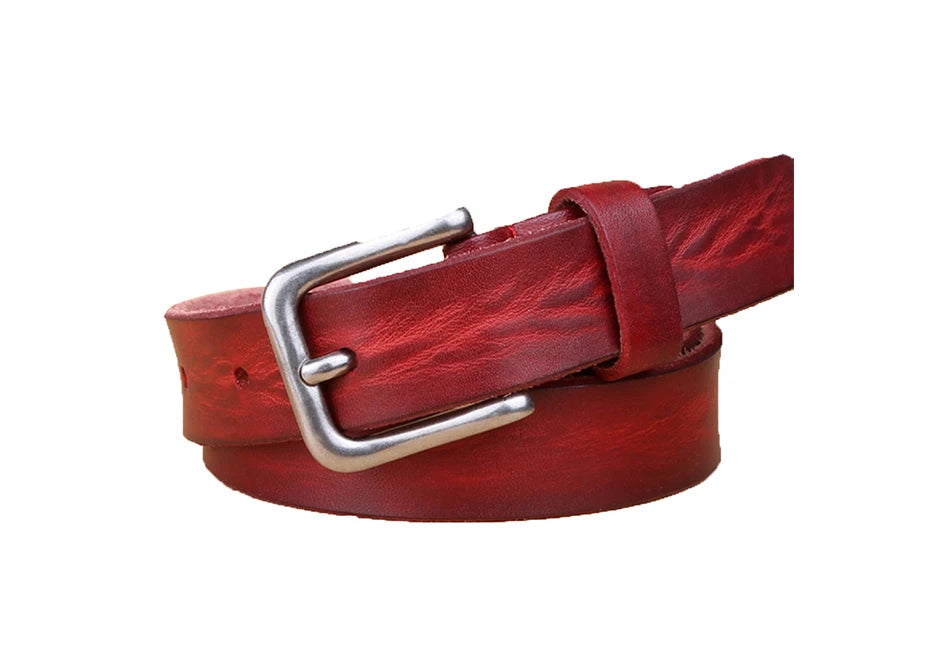 MaiKun Thin Belts for Women Unisex Genuine Leather Belt Female Metal Pin Buckle Belt