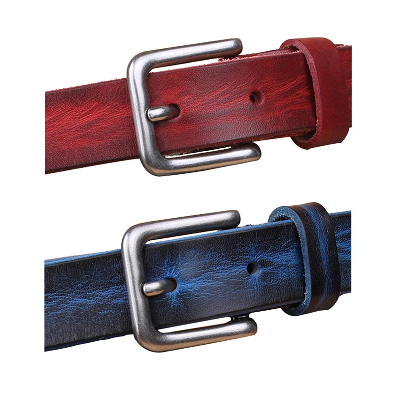 MaiKun Thin Belts for Women Unisex Genuine Leather Belt Female Metal Pin Buckle Belt