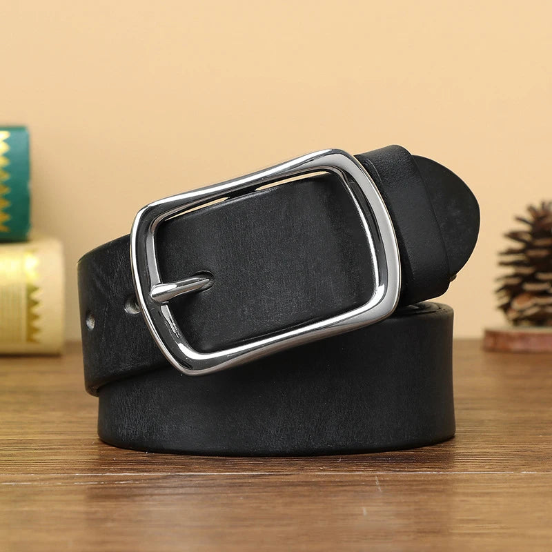 3.8CM Top Cow High Quality Genuine Leather Men's Fashion Copper Buckle Luxury Brand Jeans Belts for Men Business Male Belt