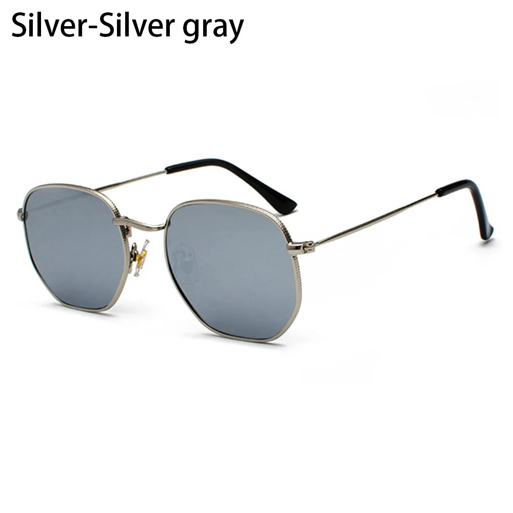 Men Women Unisex Glasses Metal Frame Driving Sun Glasses Summer UV400 Sunglasses Polygon Mirrored Lens Small Square Sunglasses