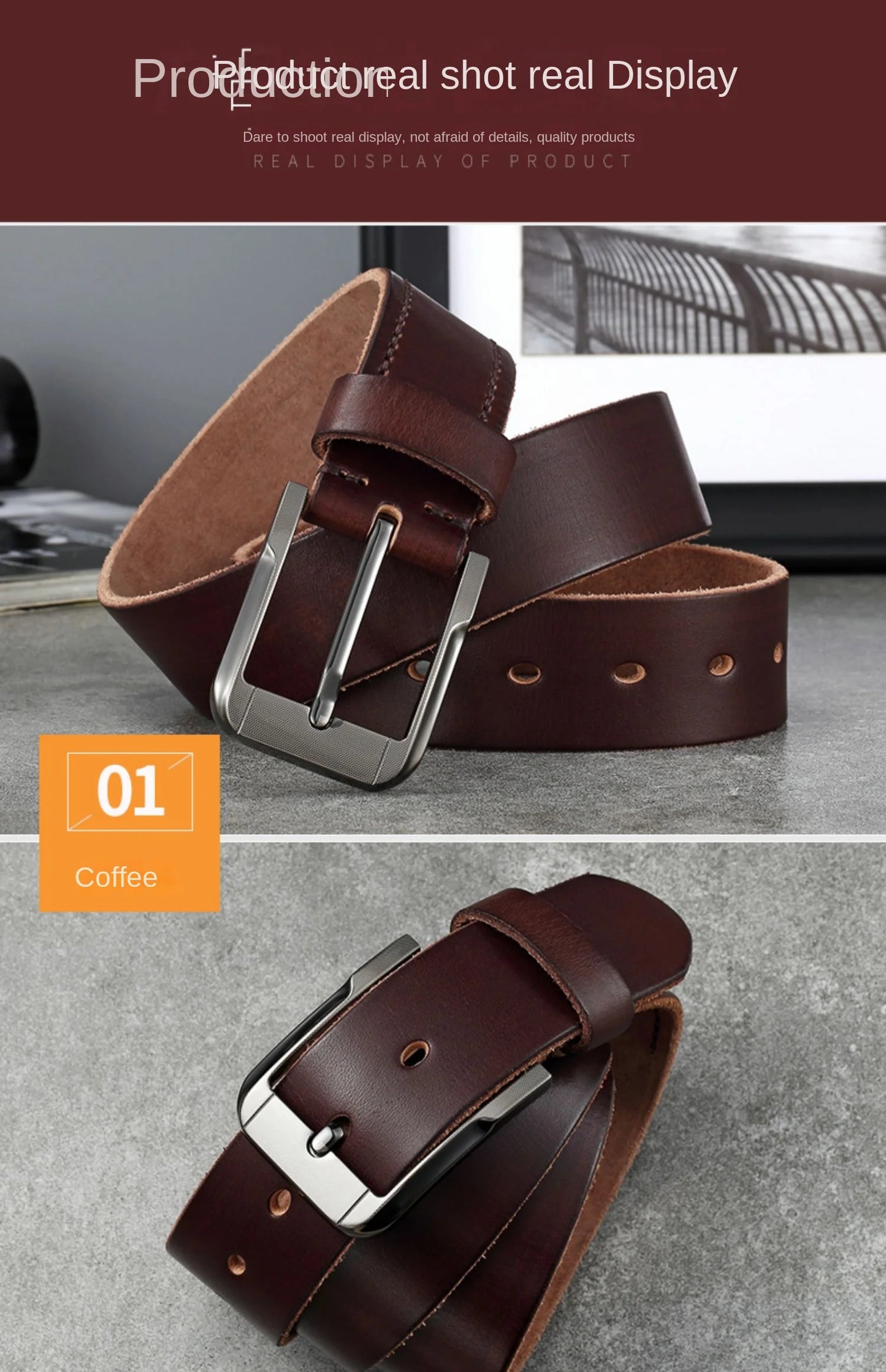 Belt men's genuine leather  pin buckle men's leather belt business middle-aged first layer real cowhide youth handmade belt