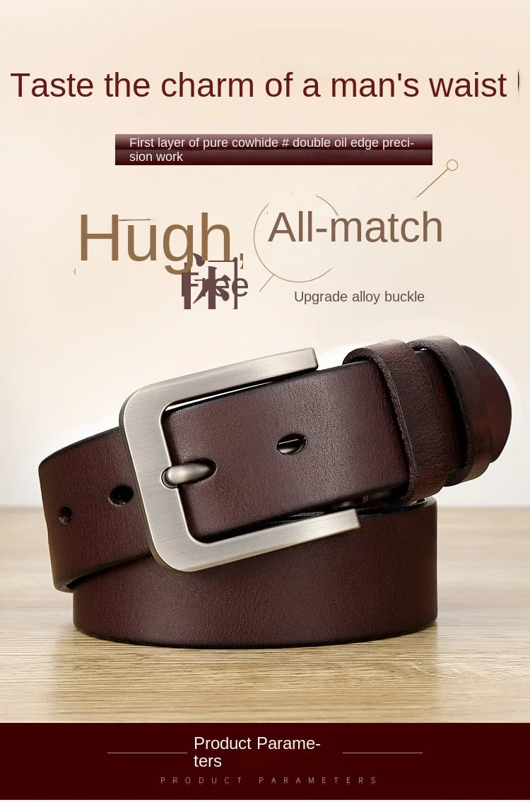 Belt Men's leather pin buckle Youth casual middle-aged Korean version belt Tide first layer real cowhide middle-aged