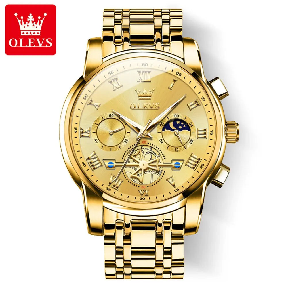 OLEVS Top Brand Mens Watches Classic Roman Scale Dial Luxury Wrist Watch for Man Original Quartz Waterproof Luminous Chronograph