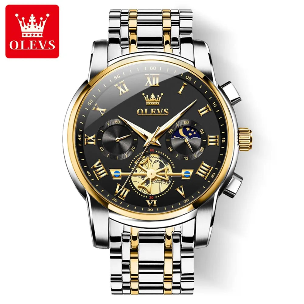 OLEVS Top Brand Mens Watches Classic Roman Scale Dial Luxury Wrist Watch for Man Original Quartz Waterproof Luminous Chronograph