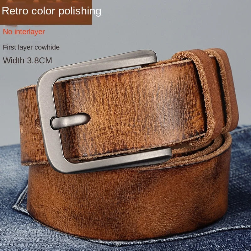 Belt men's genuine leather needle buckle layer genuine cowhide retro men's belt handmade casual trend men's belt cowhide