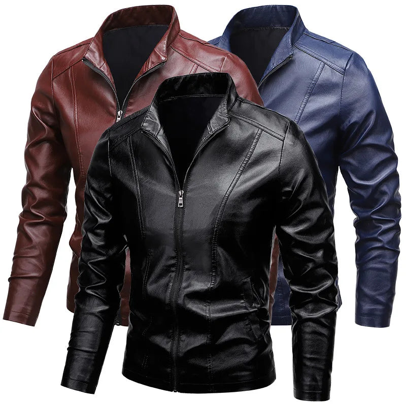 2024 Men Pu Casual Leather Jacket Men Spring Autumn Coat Motorcycle Biker Slim Fit Outwear Male Black Clothing Plus Size 5XL