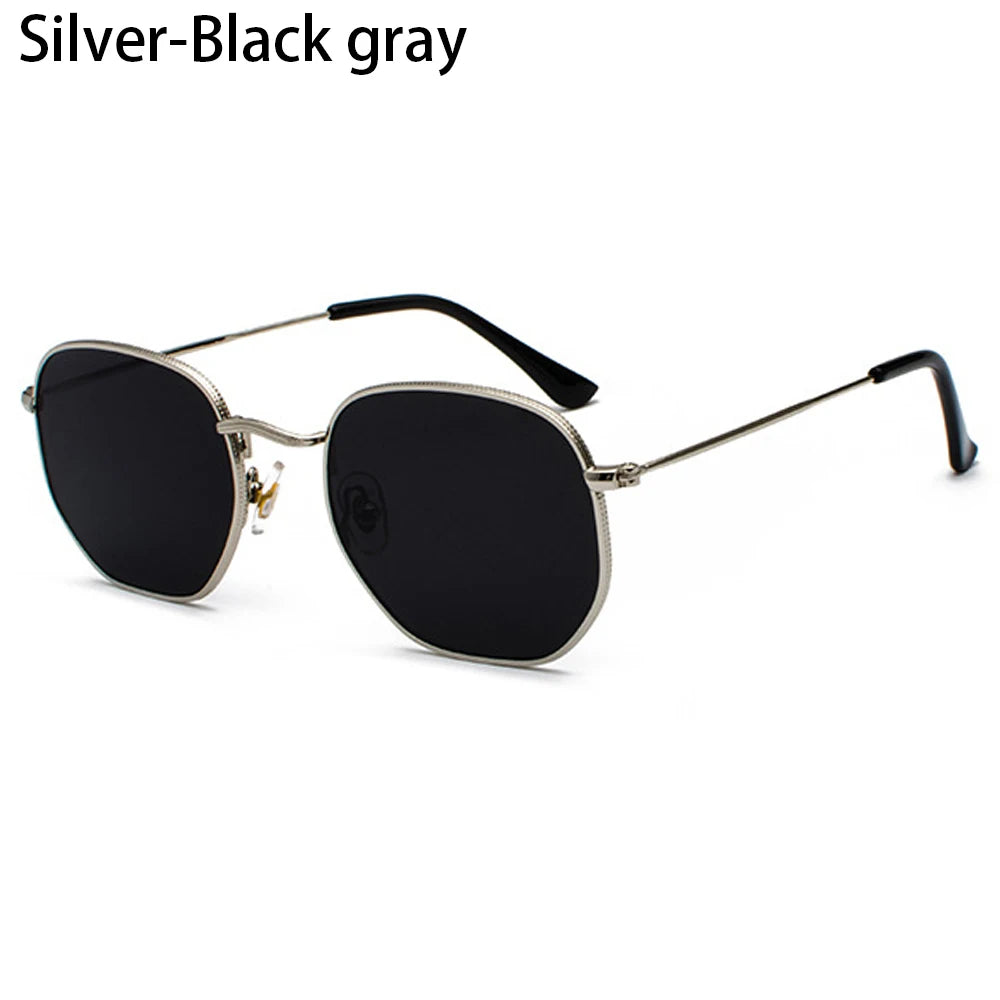 Men Women Unisex Glasses Metal Frame Driving Sun Glasses Summer UV400 Sunglasses Polygon Mirrored Lens Small Square Sunglasses