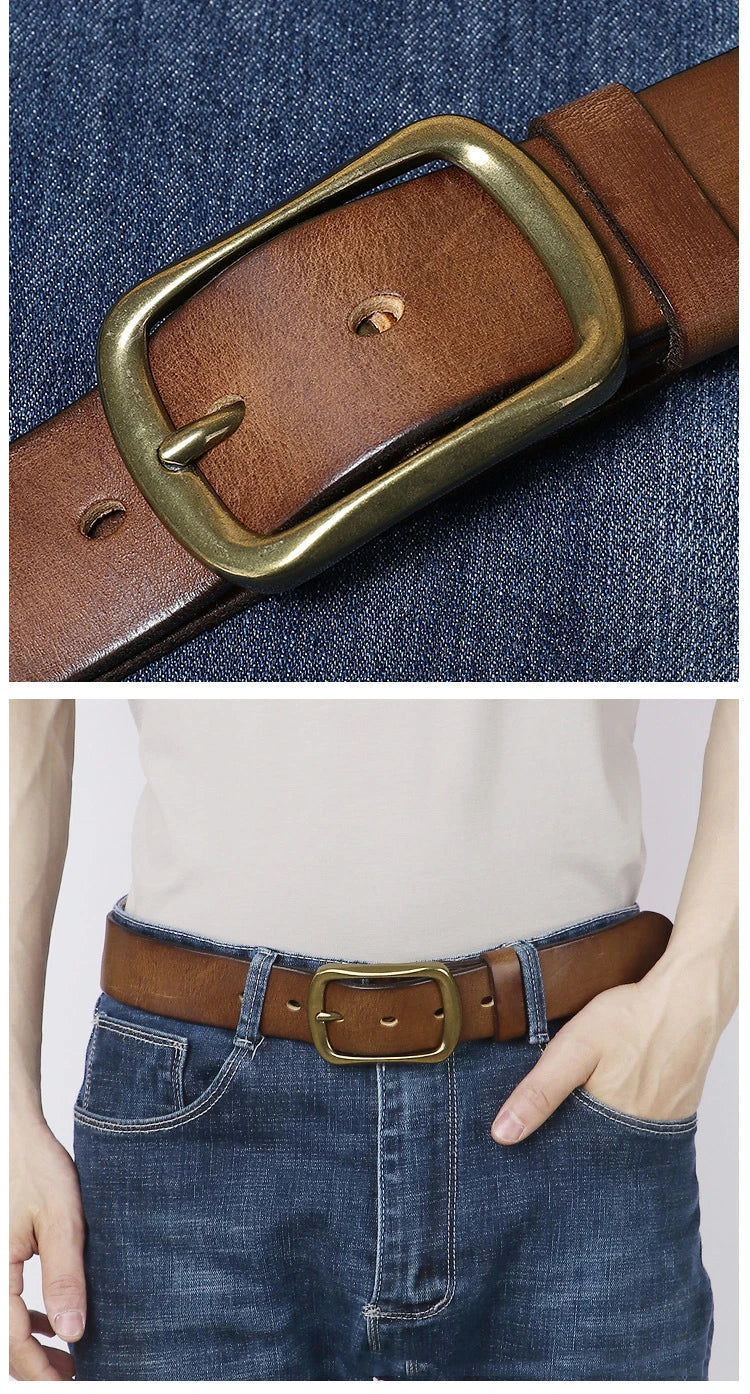 3.8CM Top Cow High Quality Genuine Leather Men's Fashion Copper Buckle Luxury Brand Jeans Belts for Men Business Male Belt