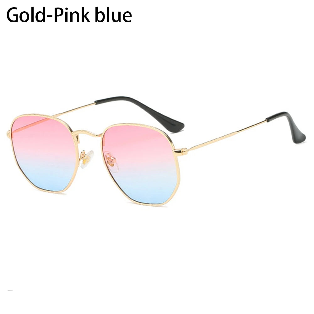 Men Women Unisex Glasses Metal Frame Driving Sun Glasses Summer UV400 Sunglasses Polygon Mirrored Lens Small Square Sunglasses