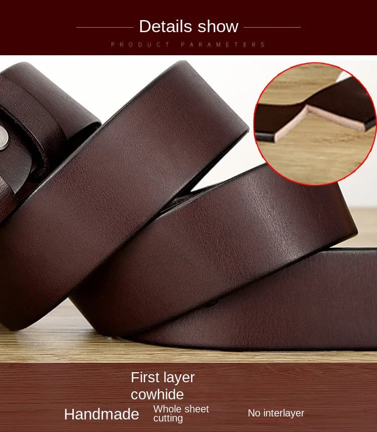 Belt Men's leather pin buckle Youth casual middle-aged Korean version belt Tide first layer real cowhide middle-aged