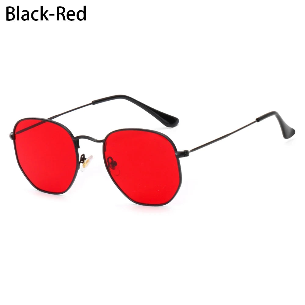 Men Women Unisex Glasses Metal Frame Driving Sun Glasses Summer UV400 Sunglasses Polygon Mirrored Lens Small Square Sunglasses