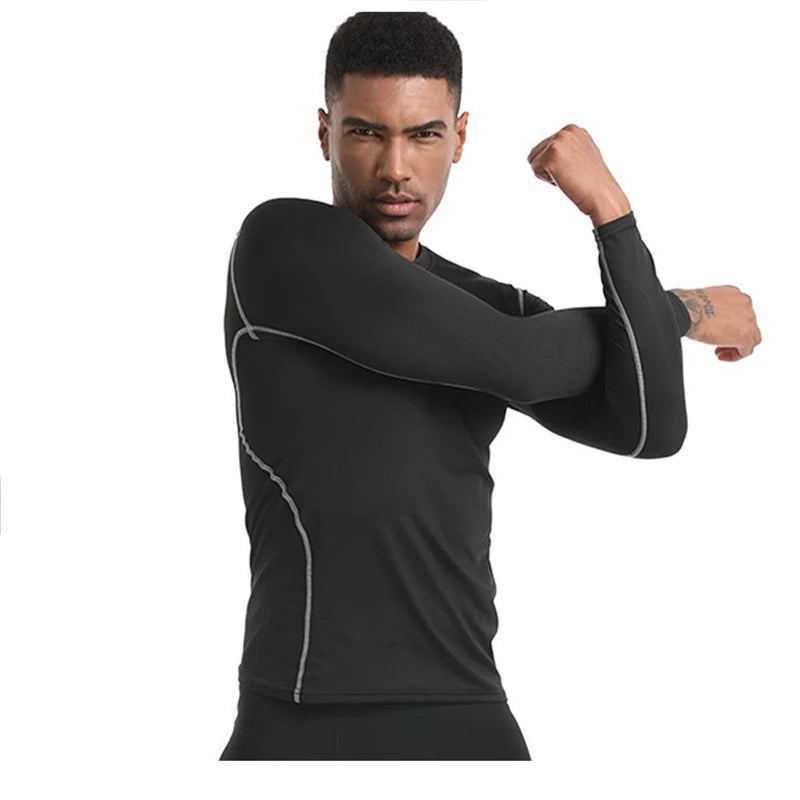 2024 Men's Long Sleeved Sports T-Shirt With High Elasticity And Quick Drying Solid Color Long Sleeves