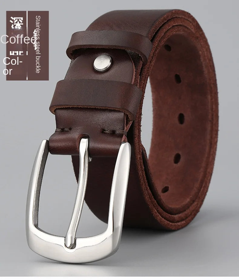 Belt men's genuine leather needle buckle layer genuine cowhide retro men's belt handmade casual trend men's belt cowhide