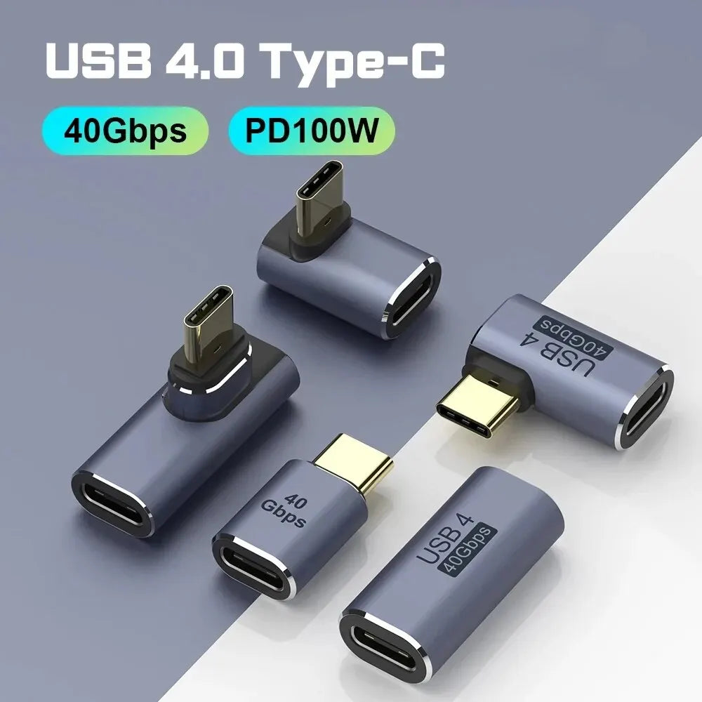 USB Type-C Adapter For Macbook, 90 Degree Quick Charge Converter Male To Female 100W 40gbps PD Data Transfer