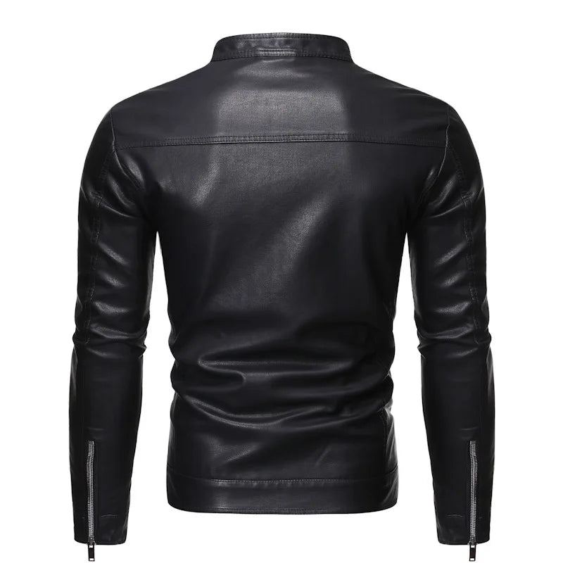 Men's standing collar leather jacket autumn oversized slim motorcycle cycling suit winter thickened PU leather work clothes