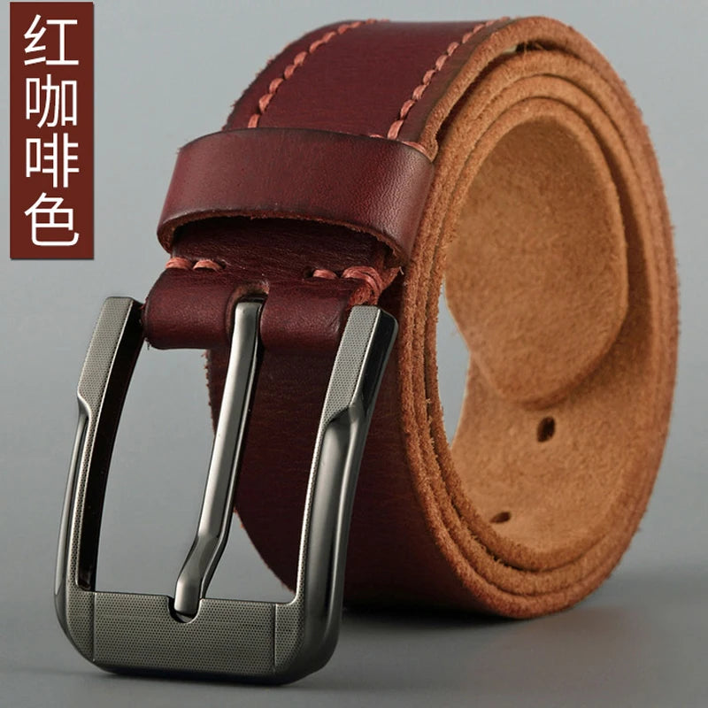 Belt men's genuine leather  pin buckle men's leather belt business middle-aged first layer real cowhide youth handmade belt