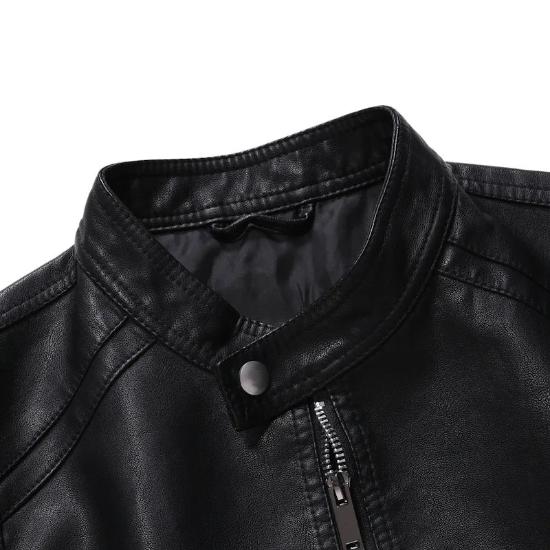 Men's standing collar leather jacket autumn oversized slim motorcycle cycling suit winter thickened PU leather work clothes