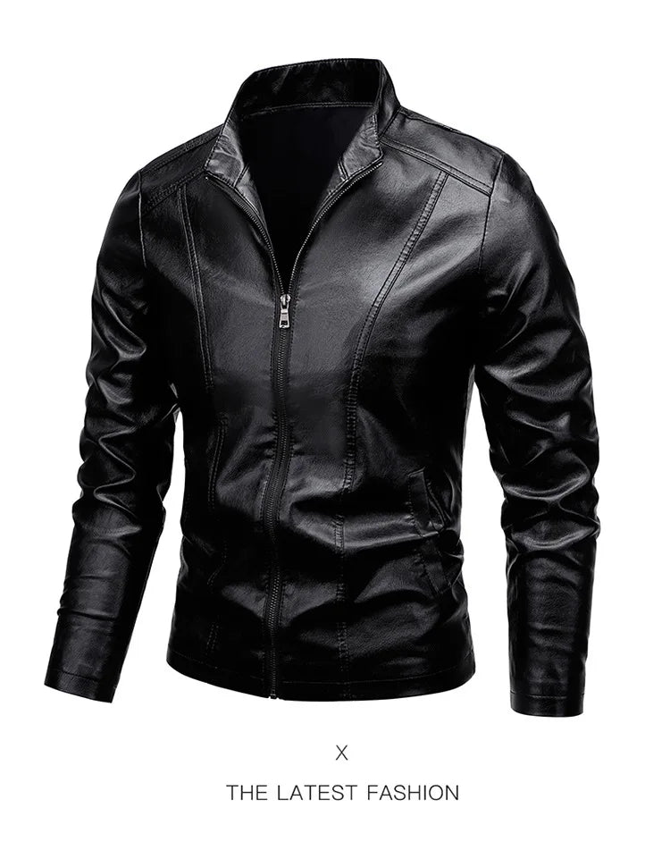 2024 Men Pu Casual Leather Jacket Men Spring Autumn Coat Motorcycle Biker Slim Fit Outwear Male Black Clothing Plus Size 5XL