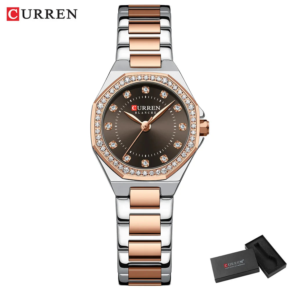 CURREN Women's Watches Elegant Fashion Original Quartz Watch for Laides Waterproof Stainless Steel