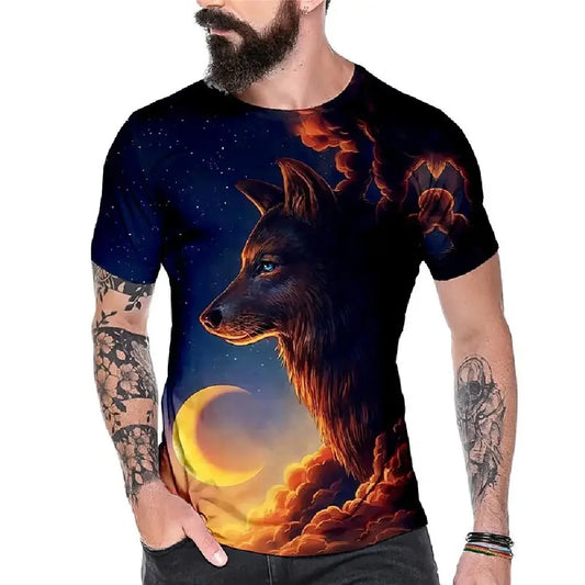 Wolf T Shirt For Mens Vintage T-shirts Summer Animal Print Short Sleeve Tops Casual Streetwear Oversized Tees Shirt Men Clothing