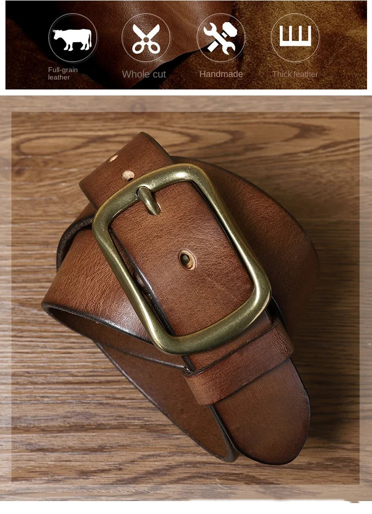 3.8CM Top Cow High Quality Genuine Leather Men's Fashion Copper Buckle Luxury Brand Jeans Belts for Men Business Male Belt