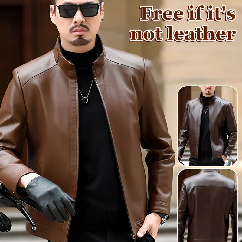 Men's Leather Jacket Stand Collar Jacket Men's Casual PU Leather Jacket Casual Men's Pu Leather Jacket Middleaged Men's Jacket