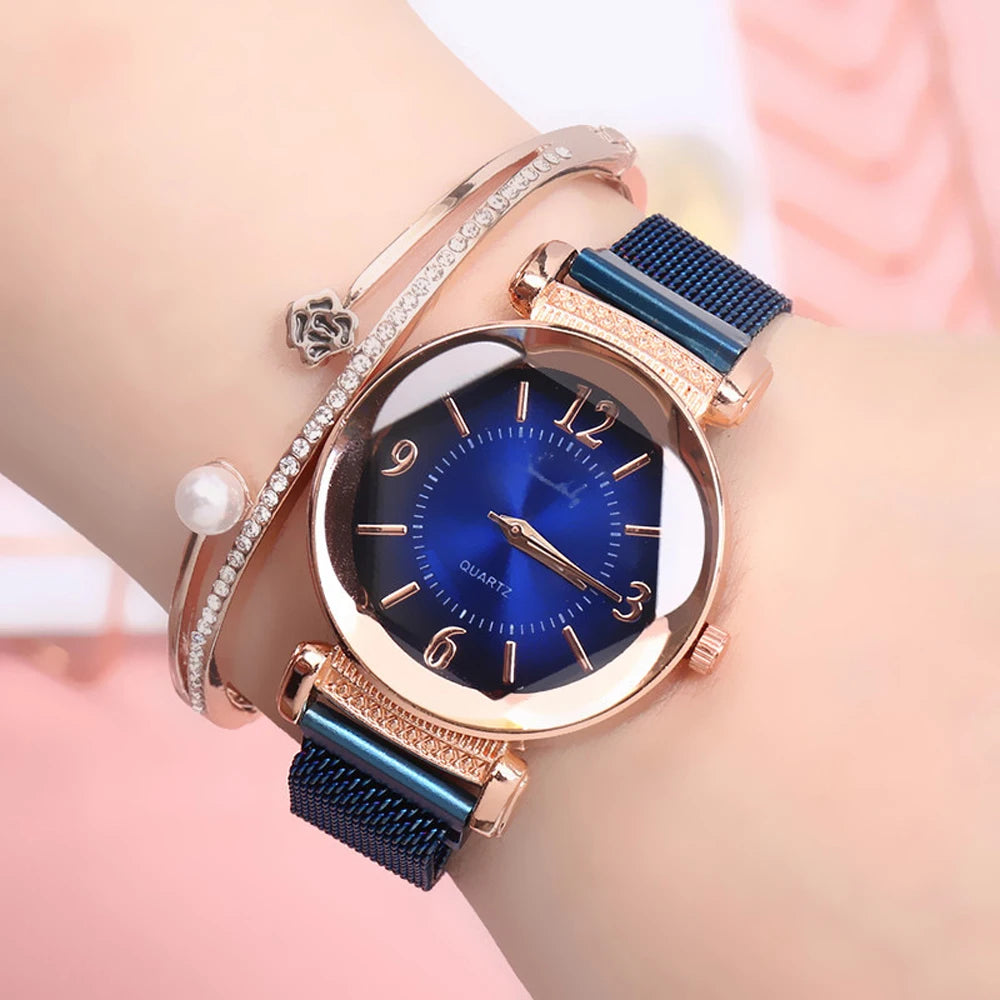 Milan Magnet Buckle Women Watch Fashion Wild New Wristwatch Luxury  Ladies Geometric Roman Numeral Quartz Movement Clock