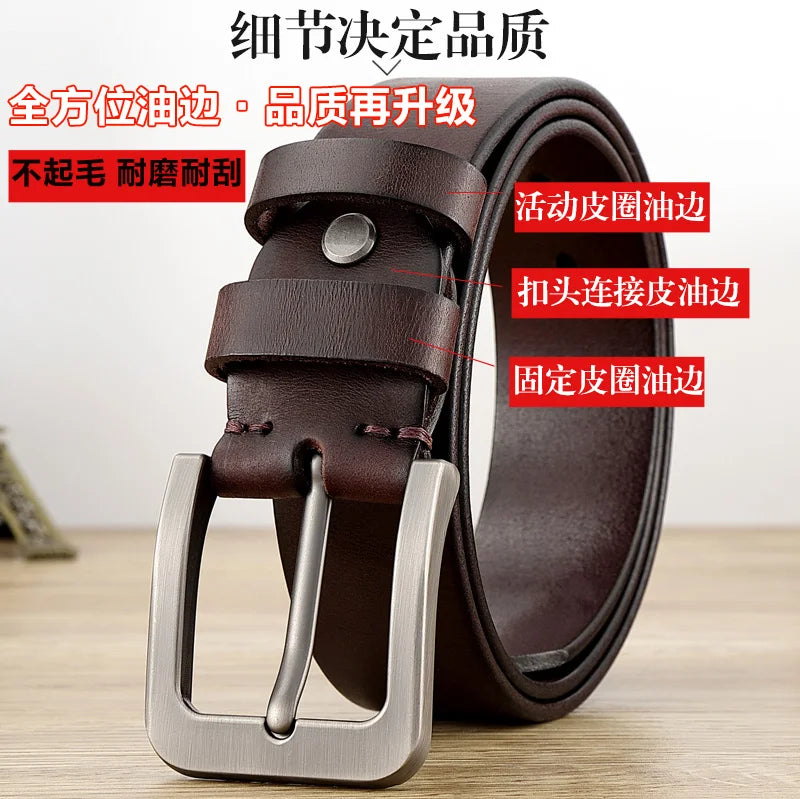 Belt Men's leather pin buckle Youth casual middle-aged Korean version belt Tide first layer real cowhide middle-aged