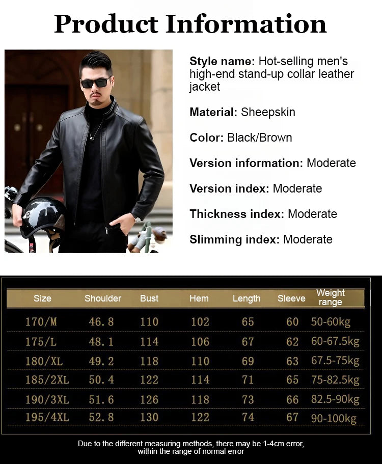 Men's Leather Jacket Stand Collar Jacket Men's Casual PU Leather Jacket Casual Men's Pu Leather Jacket Middleaged Men's Jacket