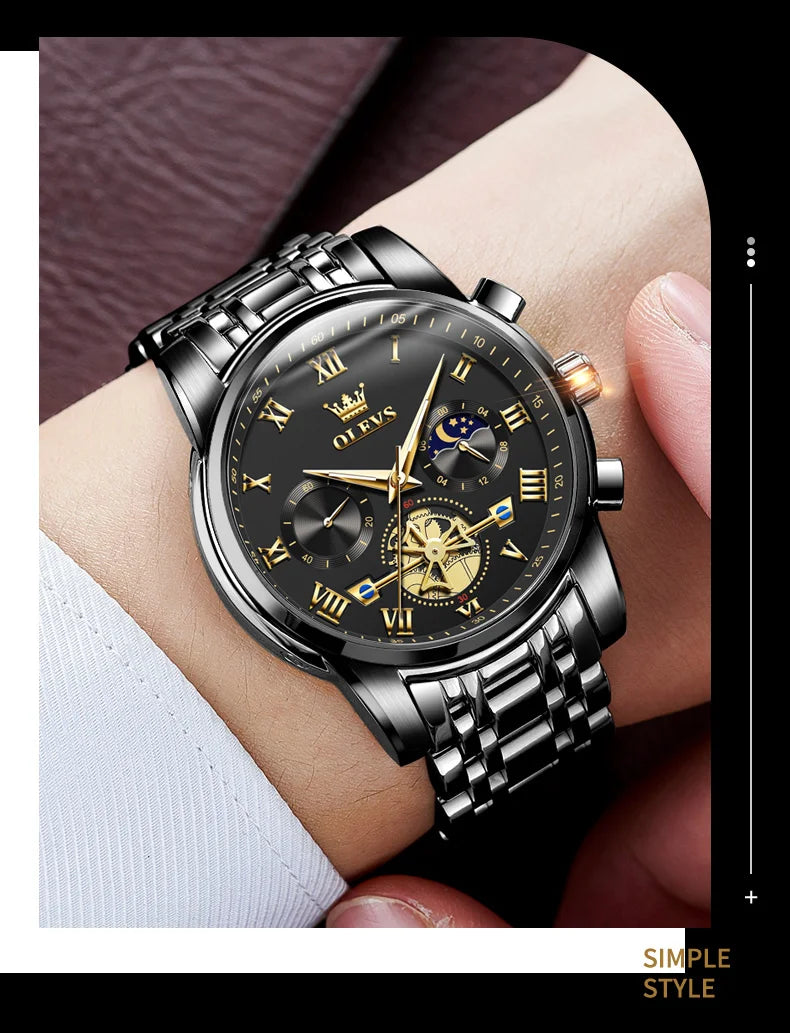 OLEVS Top Brand Mens Watches Classic Roman Scale Dial Luxury Wrist Watch for Man Original Quartz Waterproof Luminous Chronograph