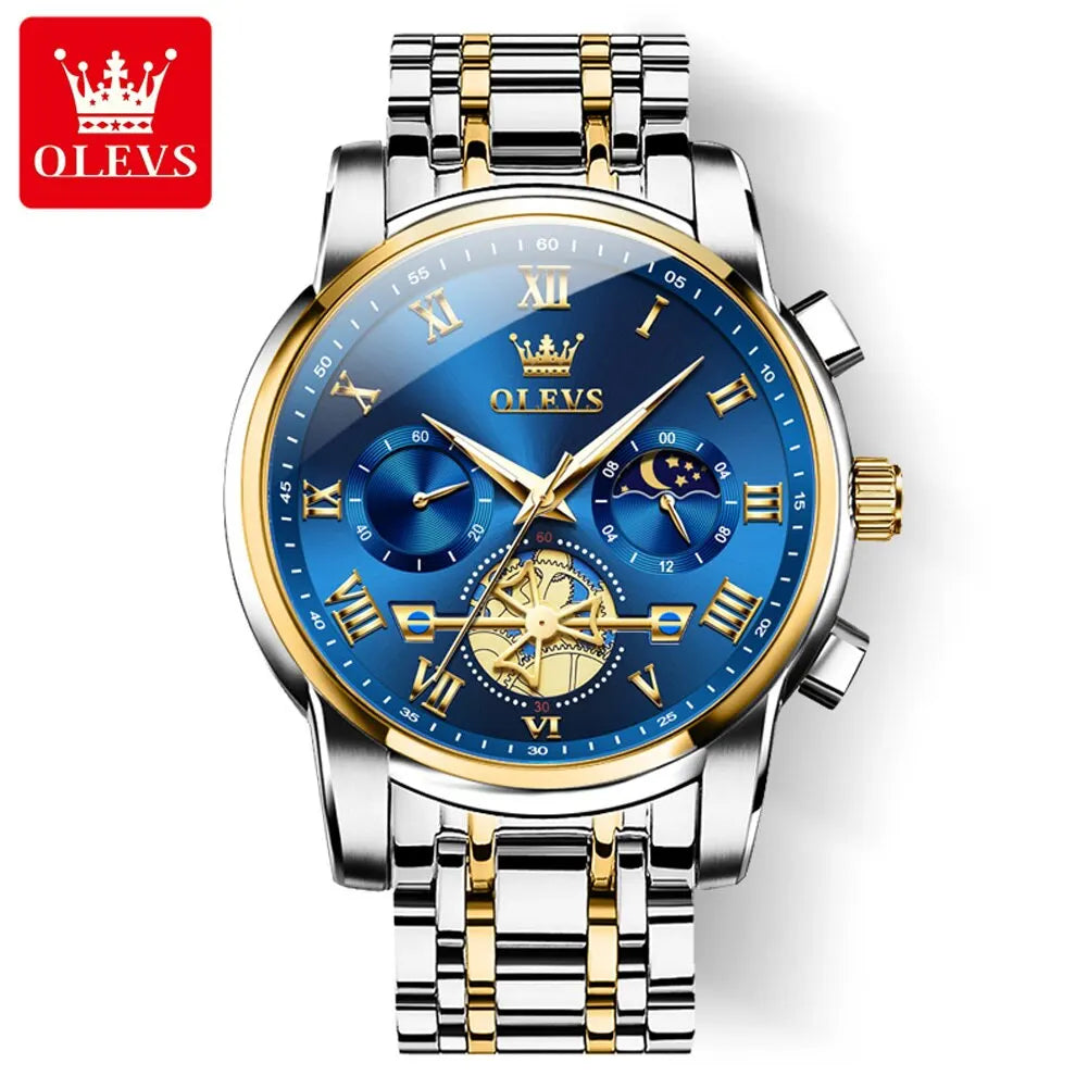 OLEVS Top Brand Mens Watches Classic Roman Scale Dial Luxury Wrist Watch for Man Original Quartz Waterproof Luminous Chronograph