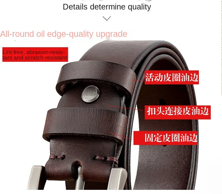 Belt Men's leather pin buckle Youth casual middle-aged Korean version belt Tide first layer real cowhide middle-aged