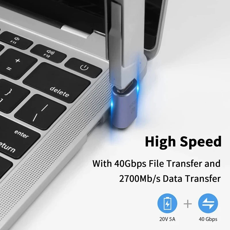 USB Type-C Adapter For Macbook, 90 Degree Quick Charge Converter Male To Female 100W 40gbps PD Data Transfer