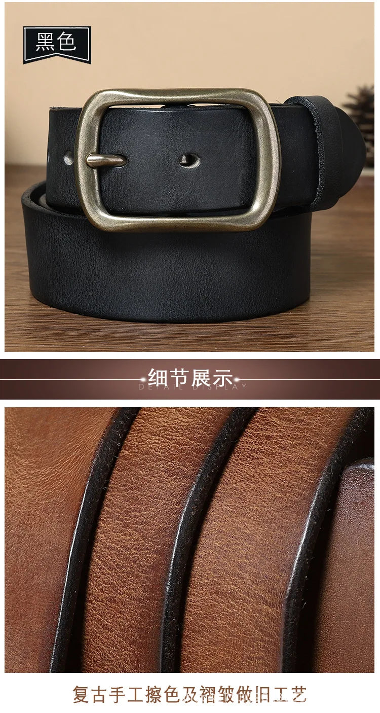 3.8CM Top Cow High Quality Genuine Leather Men's Fashion Copper Buckle Luxury Brand Jeans Belts for Men Business Male Belt