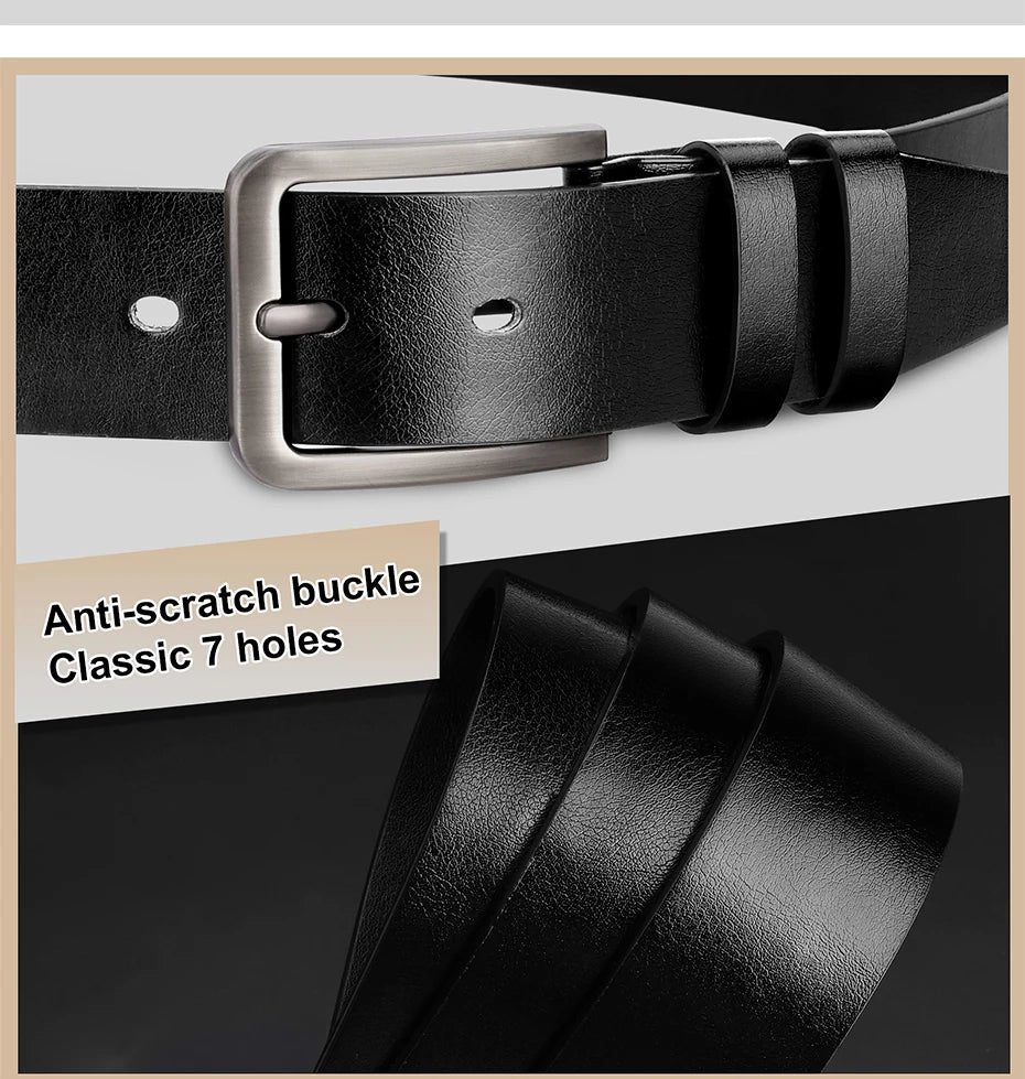 Maikun Fashion Men's Anti Scratch Alloy Pin Buckle Belt Casual Classic 7 Holes PU Belt Business Suit Belt Jeans Waistband