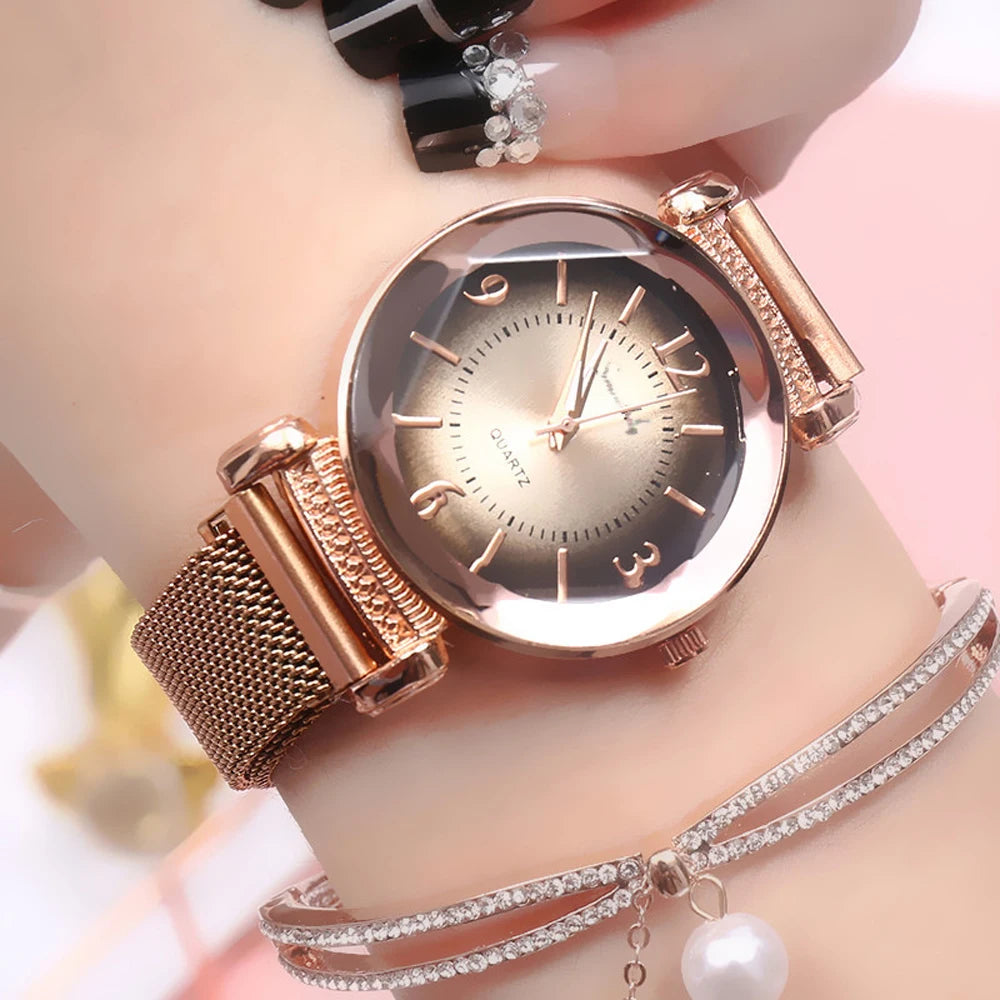 Milan Magnet Buckle Women Watch Fashion Wild New Wristwatch Luxury  Ladies Geometric Roman Numeral Quartz Movement Clock