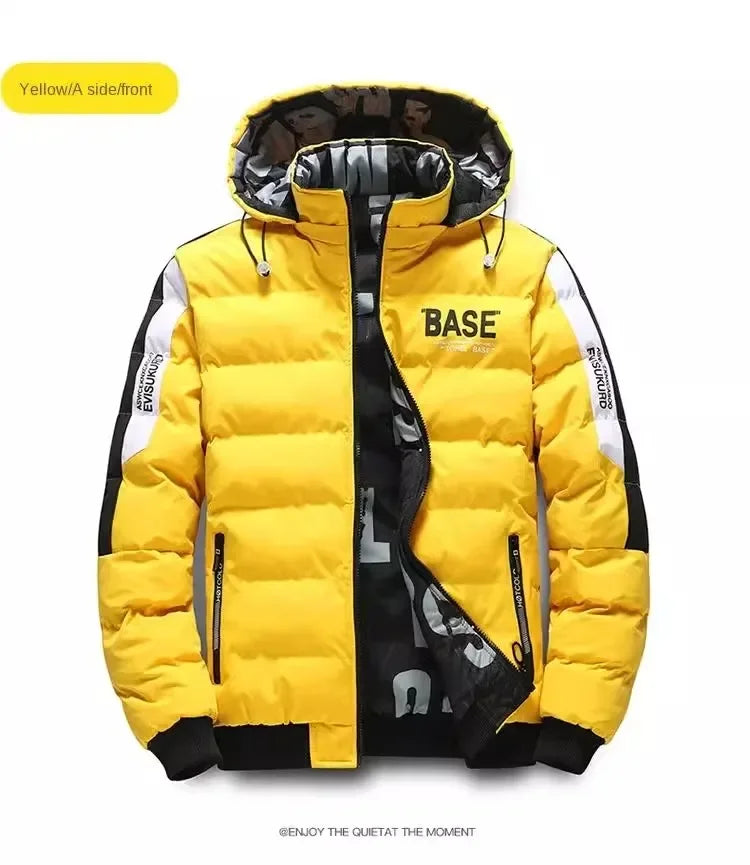 Men Autumn Winter Cotton Jacket Warm Comfortable Padded Thickened Down Jacket 2023 New Double-Sided Clothes Removable Cap M-5XL