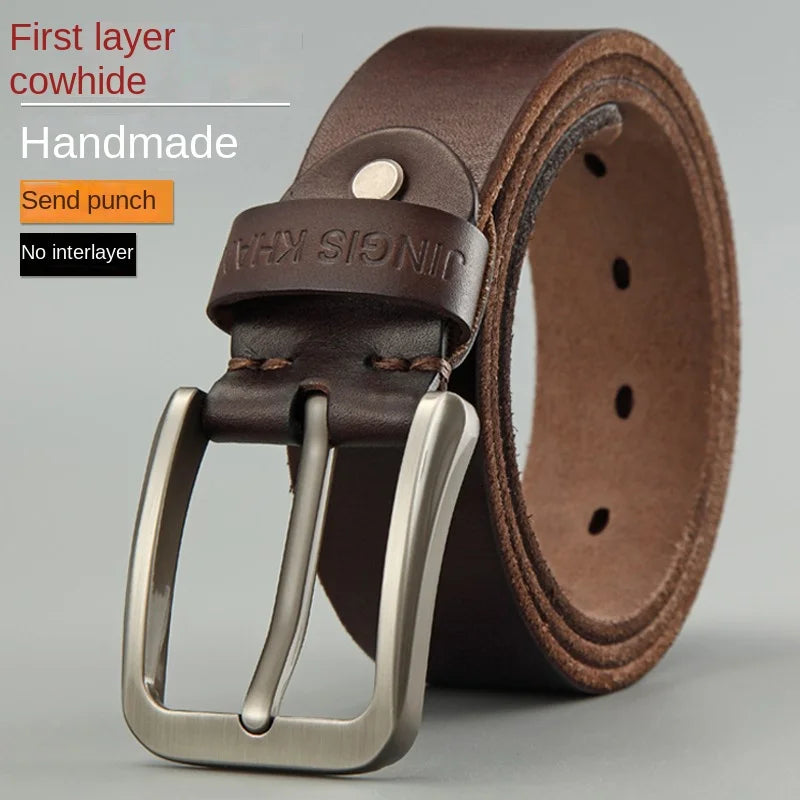 Belt men's genuine leather needle buckle layer genuine cowhide retro men's belt handmade casual trend men's belt cowhide