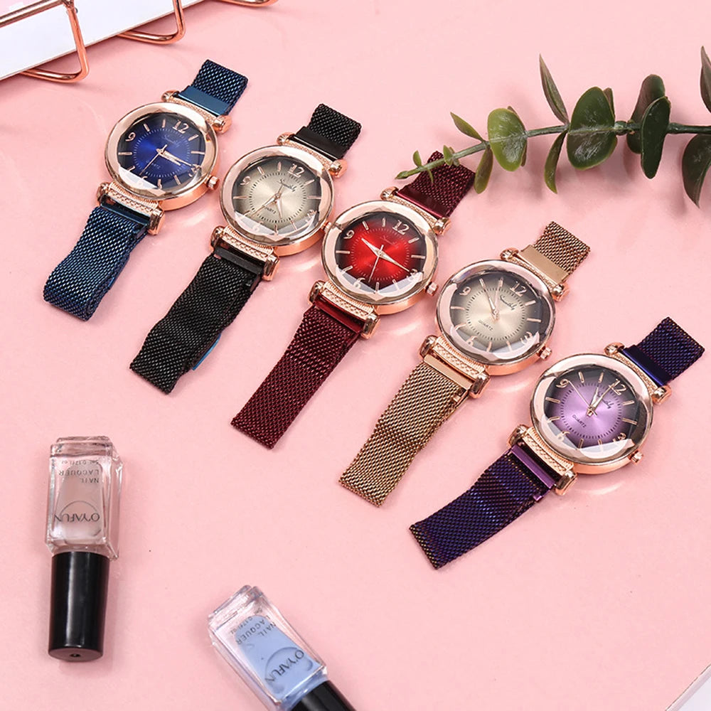 Milan Magnet Buckle Women Watch Fashion Wild New Wristwatch Luxury  Ladies Geometric Roman Numeral Quartz Movement Clock