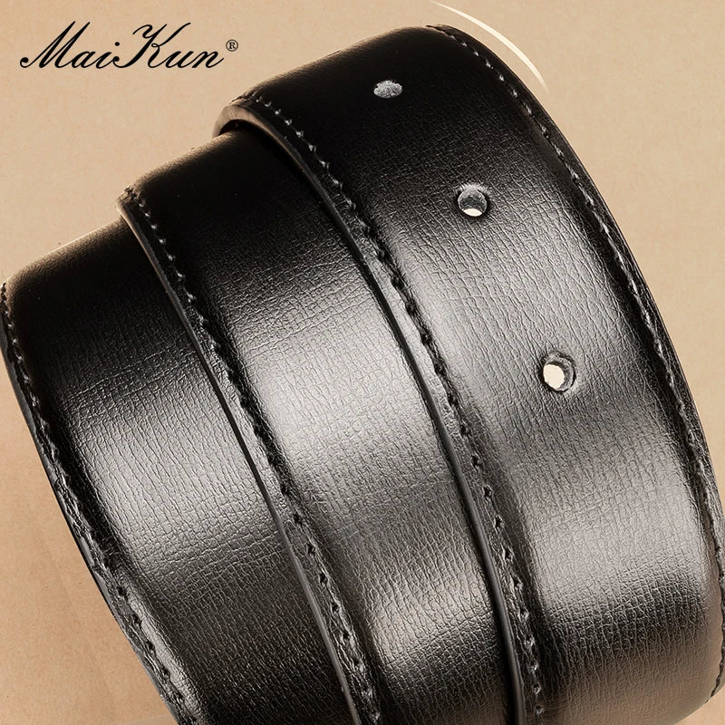 Maikun Men's Black Leather Belt Black For Trousers Classic Black Alloy Pin Buckle Business Second Layer Leather Belt