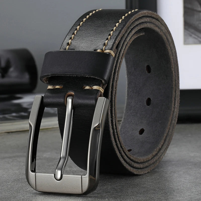 Belt men's genuine leather  pin buckle men's leather belt business middle-aged first layer real cowhide youth handmade belt