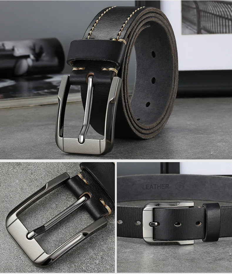 Belt men's genuine leather  pin buckle men's leather belt business middle-aged first layer real cowhide youth handmade belt