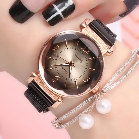 Milan Magnet Buckle Women Watch Fashion Wild New Wristwatch Luxury  Ladies Geometric Roman Numeral Quartz Movement Clock