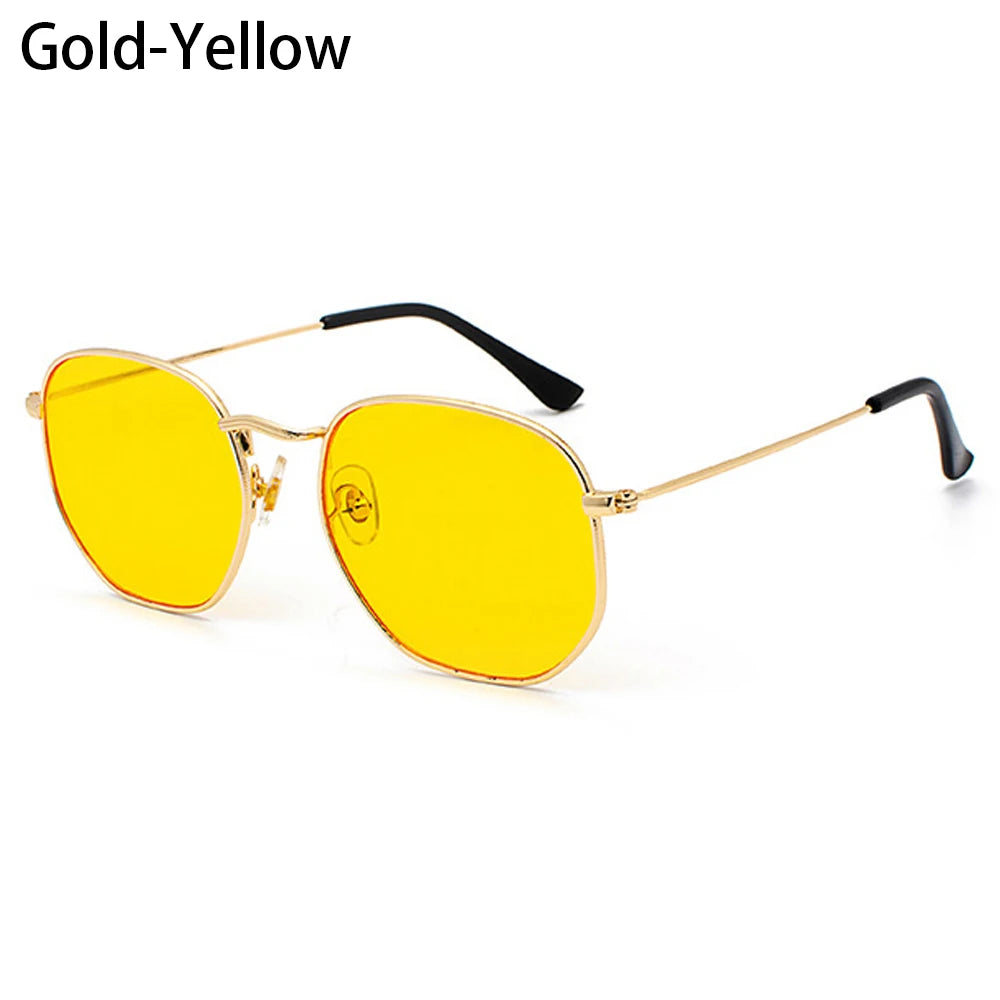 Men Women Unisex Glasses Metal Frame Driving Sun Glasses Summer UV400 Sunglasses Polygon Mirrored Lens Small Square Sunglasses