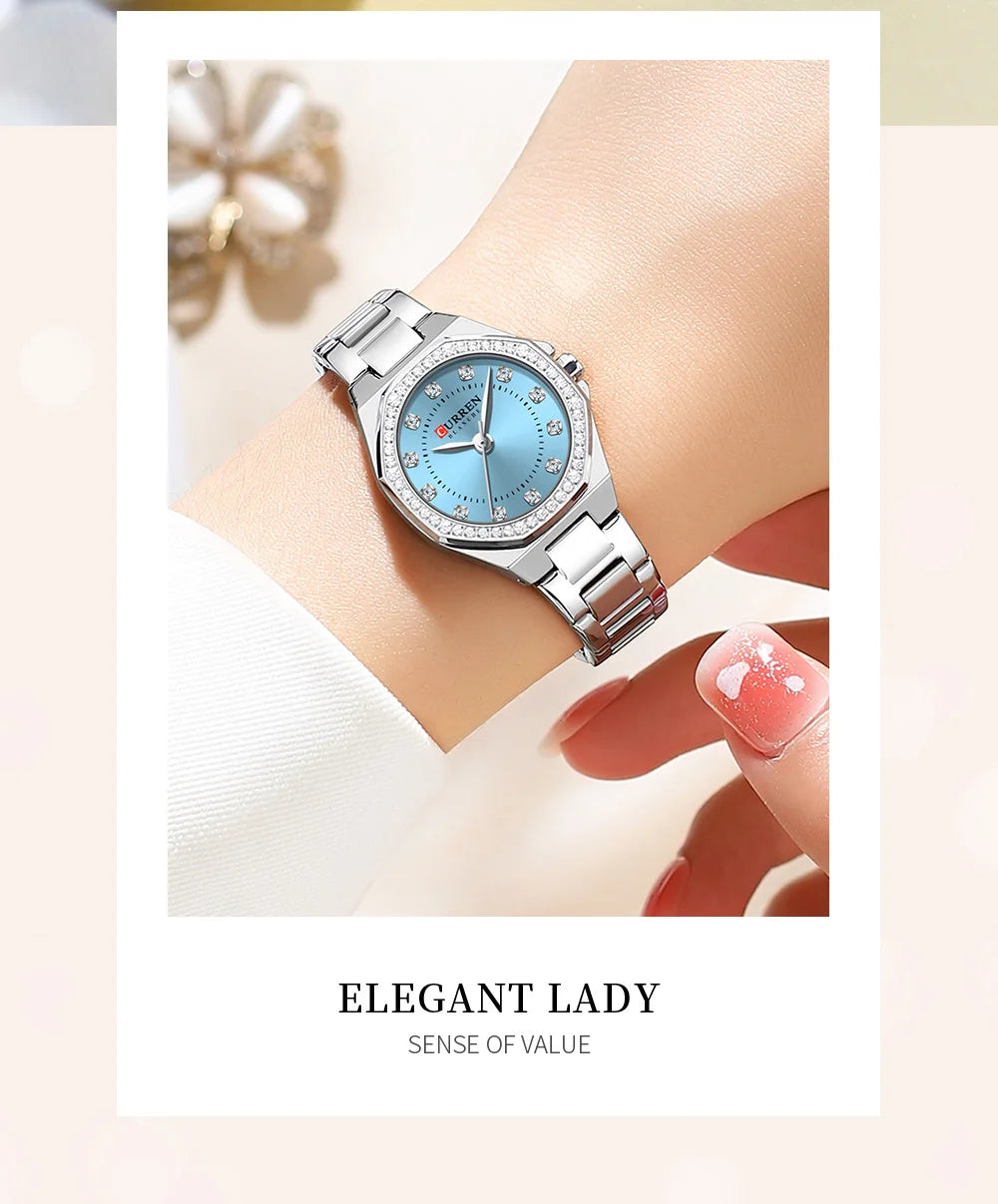 CURREN Women's Watches Elegant Fashion Original Quartz Watch for Laides Waterproof Stainless Steel