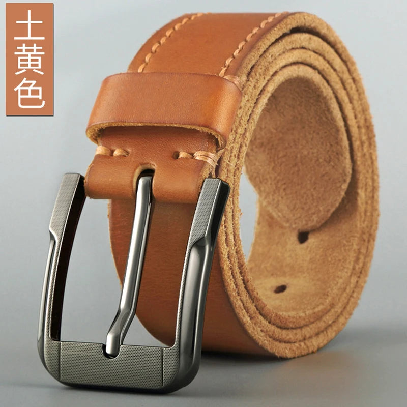 Belt men's genuine leather  pin buckle men's leather belt business middle-aged first layer real cowhide youth handmade belt