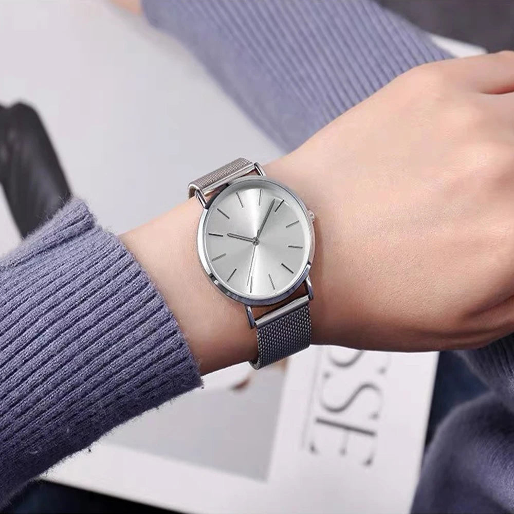 Luxury New High Quality Stainless Steel Mesh Strap Watch Quartz Movement Waterproof Women Man Casual Watches Gifts for Woman