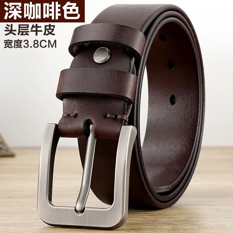 Belt Men's leather pin buckle Youth casual middle-aged Korean version belt Tide first layer real cowhide middle-aged